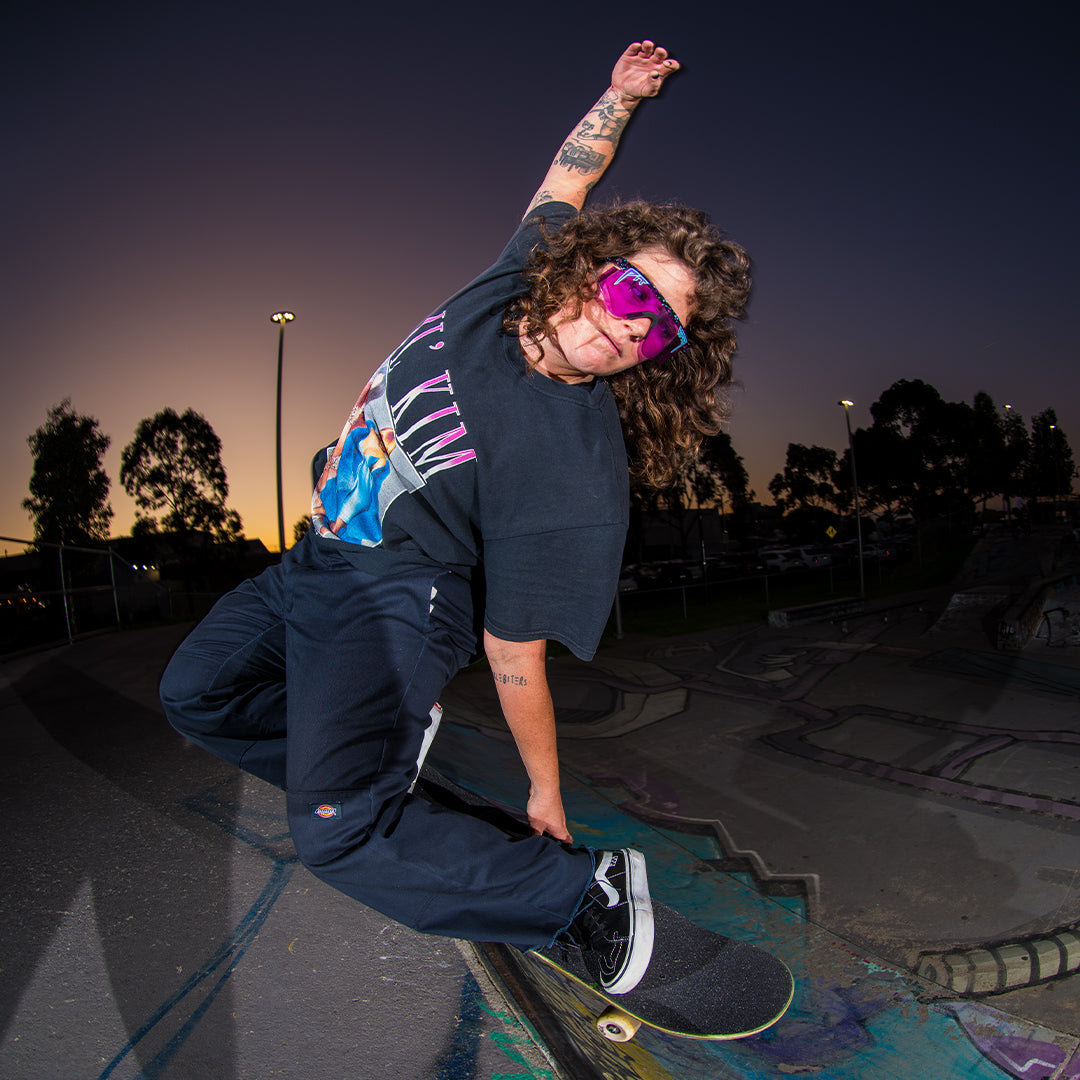 Wide / Low Light Purple | girl skateboarding wearing pit viper sunglasses