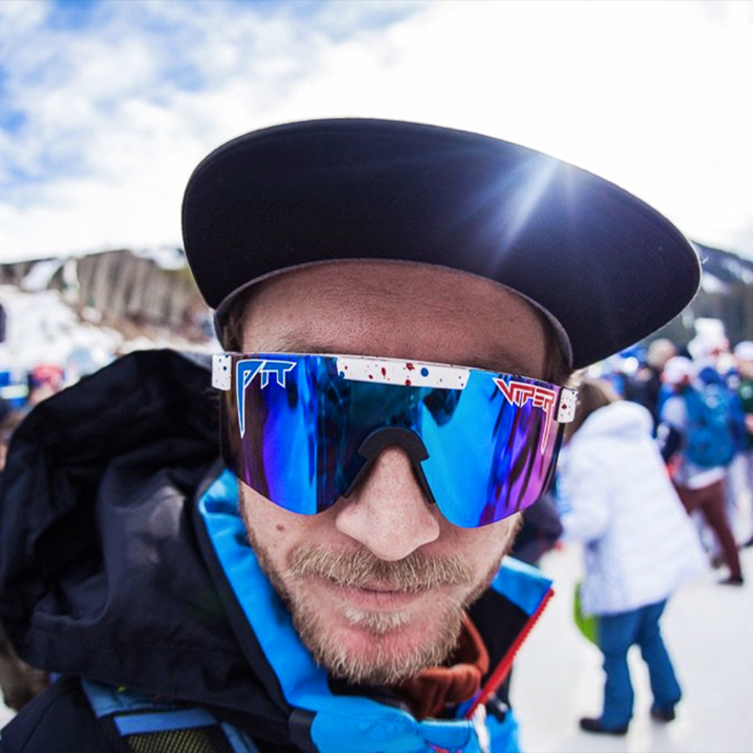 Narrow / Polarized Blue | Man looking at the camera wearing The Merika Original from Pit Viper Sunglasses