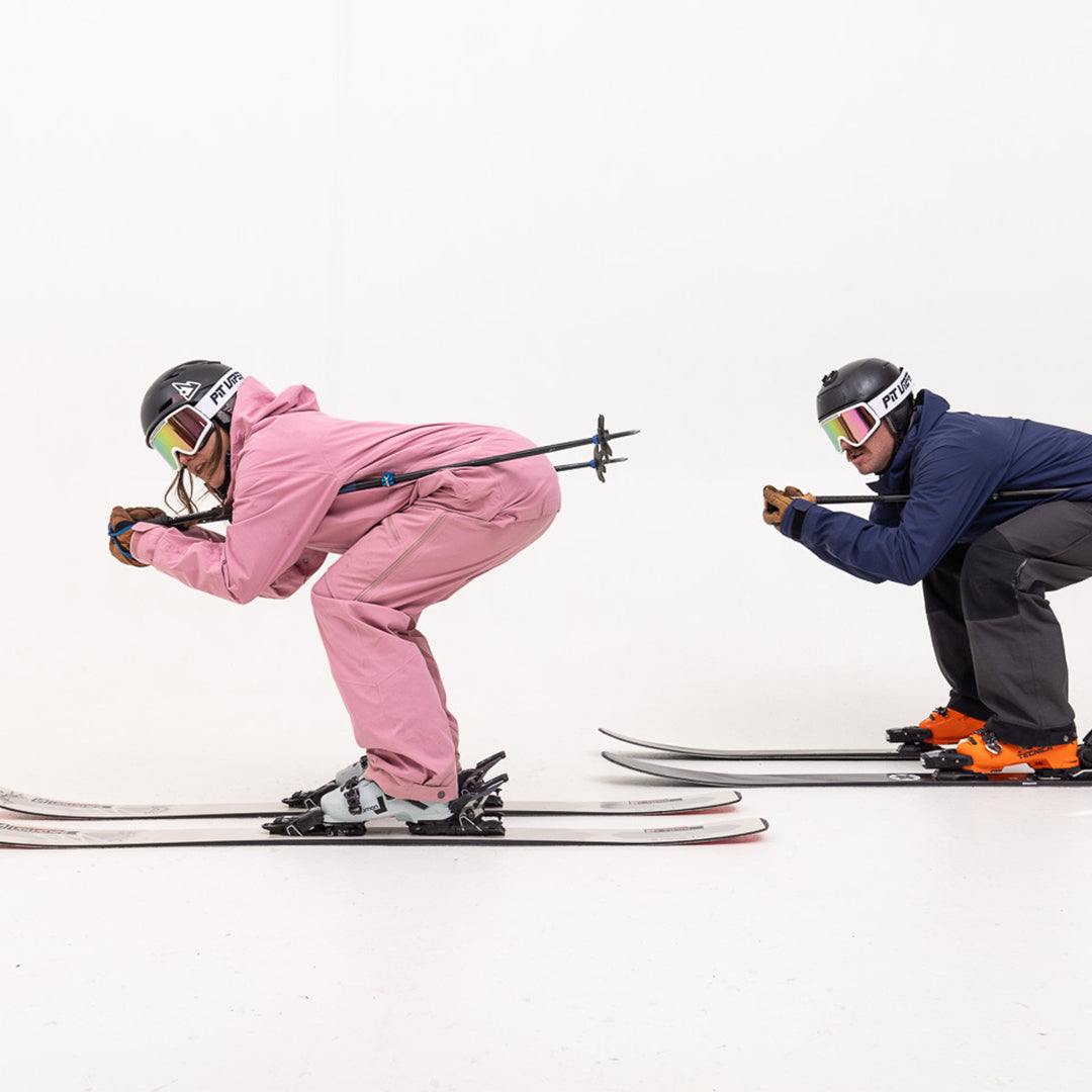 Small / Pink | Two people skiing wearing the French Fry Goggles from Pit Viper Sunglasses